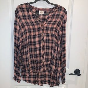 Knox Rose Black and Pink Plaid Button Down Size L